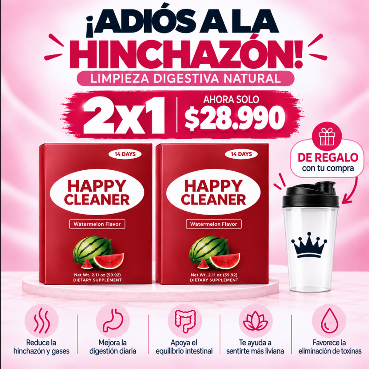 Menos hinchazón, más ligereza + vaso de regalo.